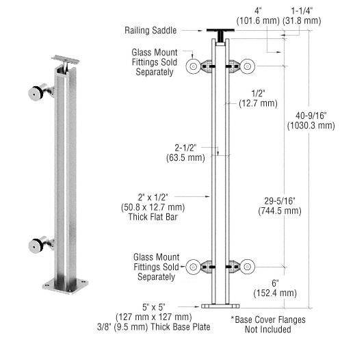 CRL Polished Stainless P8 Series 42" End Post Fixed Fitting Railing Kit - P8F42EPS