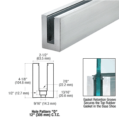 CRL Mill Aluminum 120" GRSâ?¢ B5S Series Standard Square Base Shoe Drilled with 9/16" Hole Size CRL B5S10D