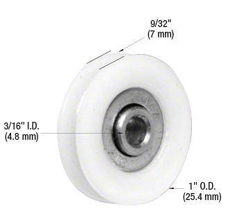 CRL 1" Nylon Ball Bearing Sliding Screen Door Replacement Roller with 3/16" Center Hole CRL B707