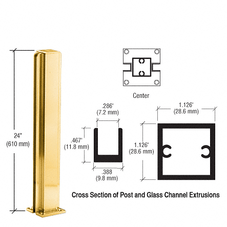 CRL Brite Gold Anodized 24" Center Design Series Partition Post CRL D990BGA24C