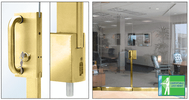 CRL Polished Brass Center Lock with Bottom Rail Extension Rod Throw - One Point Plus Keeper CRL DE4103PB