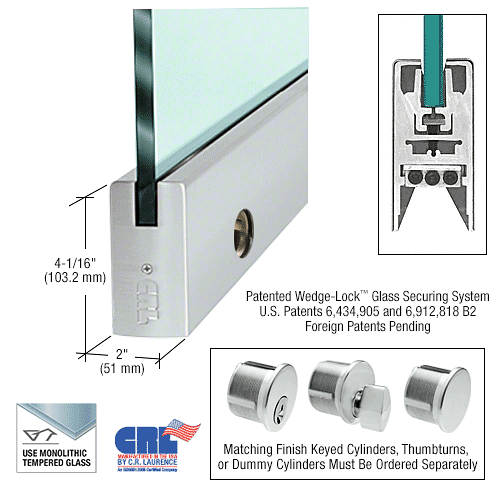 CRL Brushed Stainless 1/2" Glass 4" Square Door Rail With Lock - 35-3/4" Length CRL DR4SBS12SL