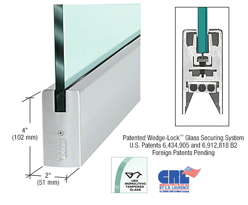 CRL Plated 1/2" Glass 4" Square Door Rail Without Lock - Custom Length CRL DR4SPLT12C