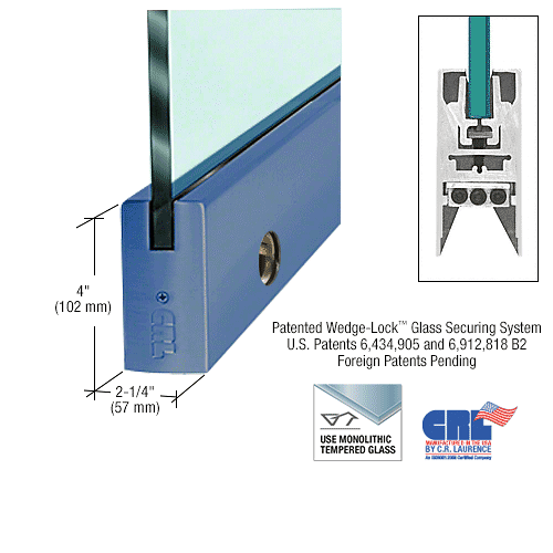 CRL Custom Color 5/8" Glass 4" Square Door Rail With Lock - Custom Length CRL DR4SPT58CL