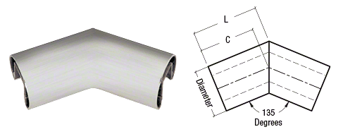 CRL Brushed Stainless 2" Diameter 135 Degree Horizontal Corner for 3/4" Glass Cap Railing CRL GR207H3BS