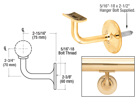 CRL Polished Brass Concealed Surface Mounted Hand Railing Bracket for 2" Tubing CRL HR20B4PB