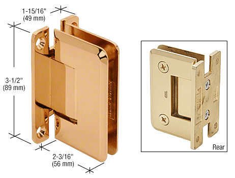 CRL Gold Plated Pinnacle 537 Series Wall Mount Full Back Plate Standard Hinge With 5 Degree Offset CRL P1N537GP