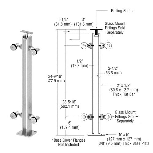 CRL Polished Stainless 36" P8 Series 180 Degree Center Post Fixed Fitting Railing Kit - P8F36CPS