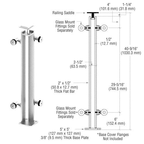 CRL Polished Stainless P8 Series 42" Corner Post Fixed Fitting Railing Kit - P8F42LPS