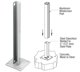 CRL Metallic Silver AWS Steel Stanchion for 180 Degree Round or Rectangular Center or End Posts - PSB1BS